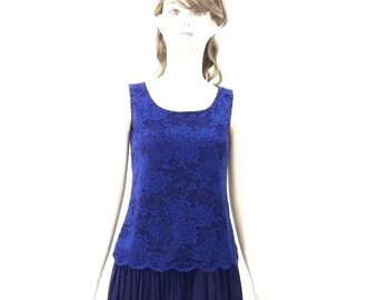 Blue Bridesmaid Top. Blue Tank Top. Stretch Lace Top. Blue Party Blouse.