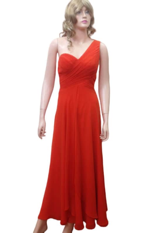 One Shoulder Dress. Orange Red Prom Dress | Etsy