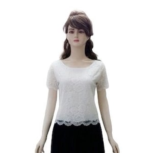 Off White Bridesmaid Top. Stretch Lace Top. Off White Party Blouse. Top With Sleeves