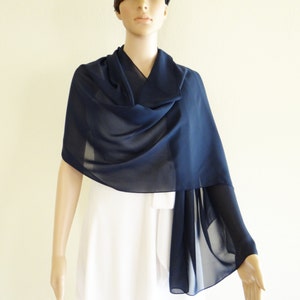 マフラー・ストール PLAIN Blue Stole with Boat Neckline in Sheer Fabric Woman Ciormis Navy Blue Chiffon Shawls, Ladies Formal Shawls and