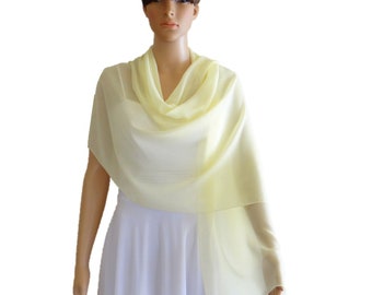 Pale Yellow Chiffon Shawl. Soft Wrap Scarf. Pale Yellow Long Scarf.