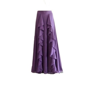 Dark Purple Maxi Skirt. Dark Purple Ruffle Skirt. Long Evening Bridesmaid Skirt. Chiffon Floor Length Skirt.