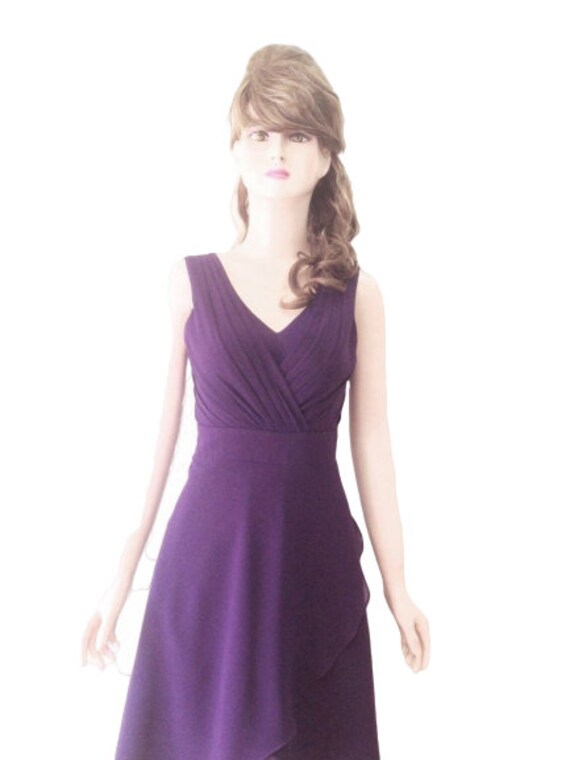 Dark Purple Bridesmaid Dress. Dark Purple Evening Dress. Chiffon Knee Length Dress.