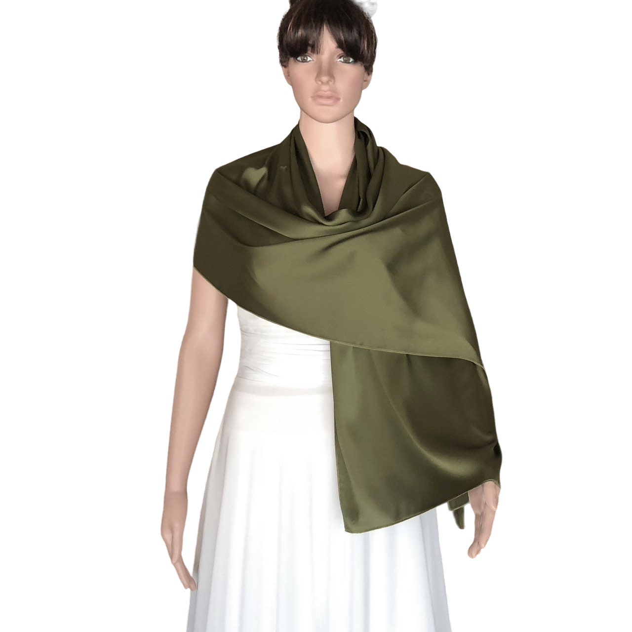 Deep Olive Green Silk Shawl. Soft Silk Wrap Scarf. Deep Olive