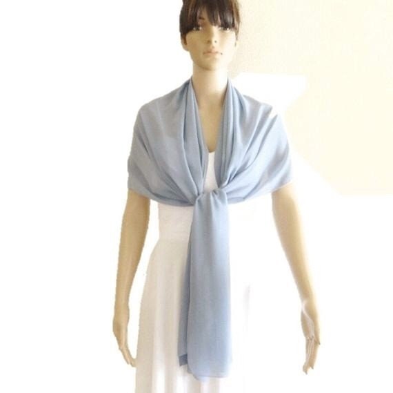 Light Dusty Blue Chiffon Shawl. Light Dusty Blue Long Scarf
