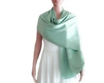 Mint Green Silk Shawl. Soft Silk Scarf. Mint Green Long Scarf.