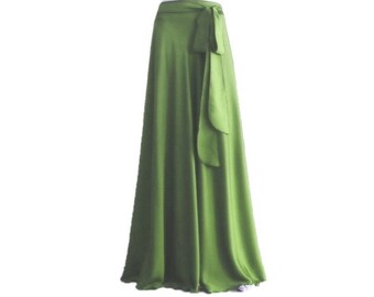 Falda larga verde oliva claro. Dama de honor verde oliva claro. Falda Falda larga de noche. Falda de seda hasta el suelo.