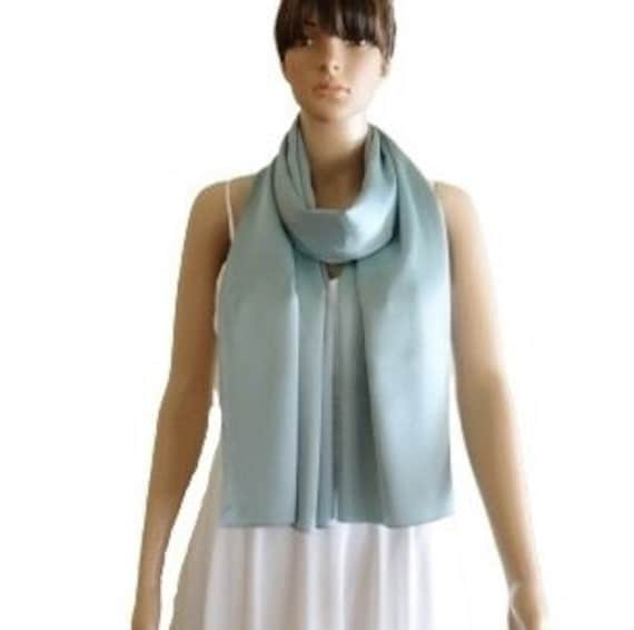 Dusty Blue Silk Shawl. Soft Silk Scarf. Dusty Blue Long Scarf