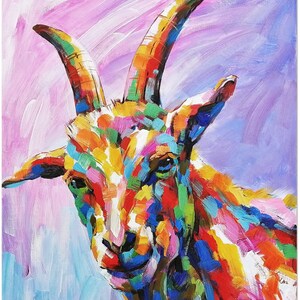 Hand Painted Modern Impressionist Goat Oil Painting On Canvas- Contemporary Colorful Animal Fine Art WHAT BRILLIANT COLORS