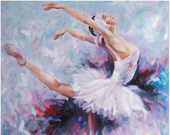 Original Hand Painted Ballerina Portrait Oil Painting Thick Paints Heavy Texture - Modern Impressionist Ballet Dancer Art