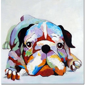 Handmade Bulldog Oil Painting On Canvas Thick Paints Heavy Texture - Certificate of Authenticity Included