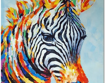 Hand Painted Modern Impressionist Zebra Painting On Canvas - Multi-Colored Animal Art ARTIST CERTIFICATE INCLUDED
