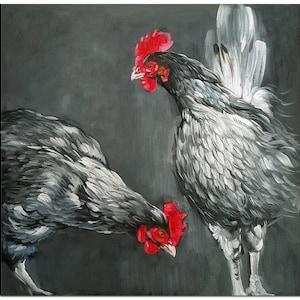 Handmade Impressionist Rooster Oil Painting On Canvas - Bold Brushstroke Rooster Art for Farmhouse Wall Decor, Farm Animal Fine Art
