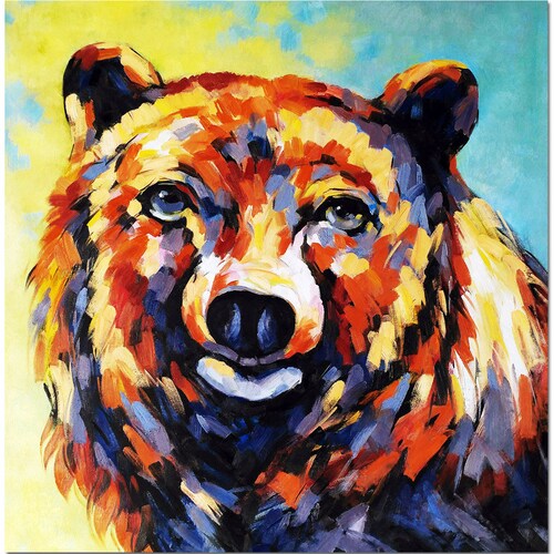 Original Hand Painted Bear Painting on Canvas Modern Etsy