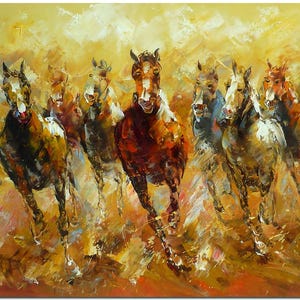 Running Horses - Original Handmade Palette Knife Horse Painting, Textured Impressionist Equine Art, Modern Farmhouse Statement Home Decor