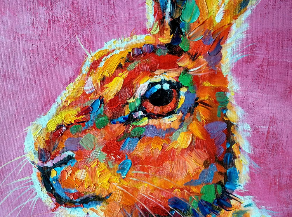 Hand Painted Rabbit Bunny Oil Painting on Canvas Modern Etsy