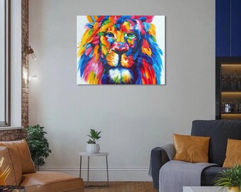 手描きの印象派風ライオン油絵 – 色彩豊かな野生動物アート - Etsy 日本