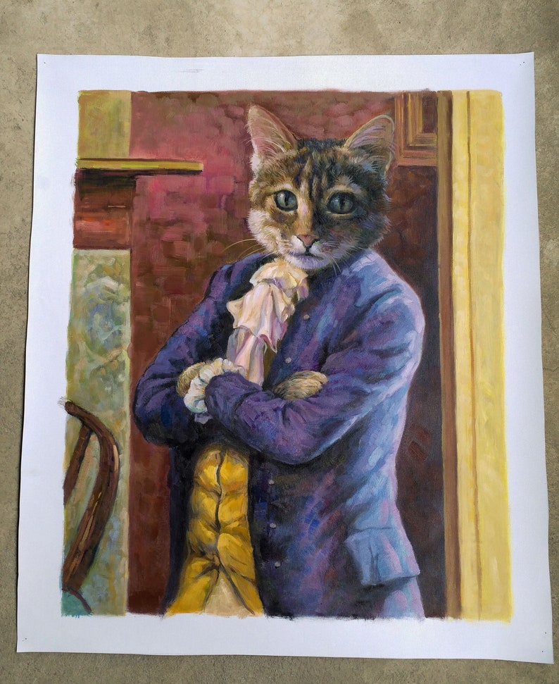 Commission Pet Art with Clothes Hand Painted Custom Cat Dog Portrait Oil Painting Paint from Digital Image