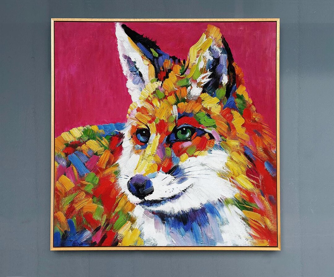 Hand-painted Fox Oil Painting – Colorful Impressionist Impasto Art