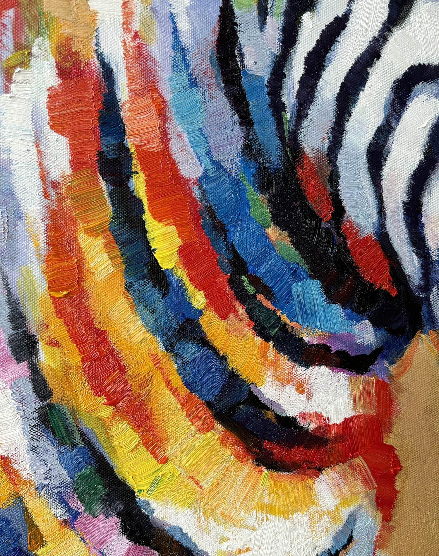 Framed Handmade Zebra Painting 24x32