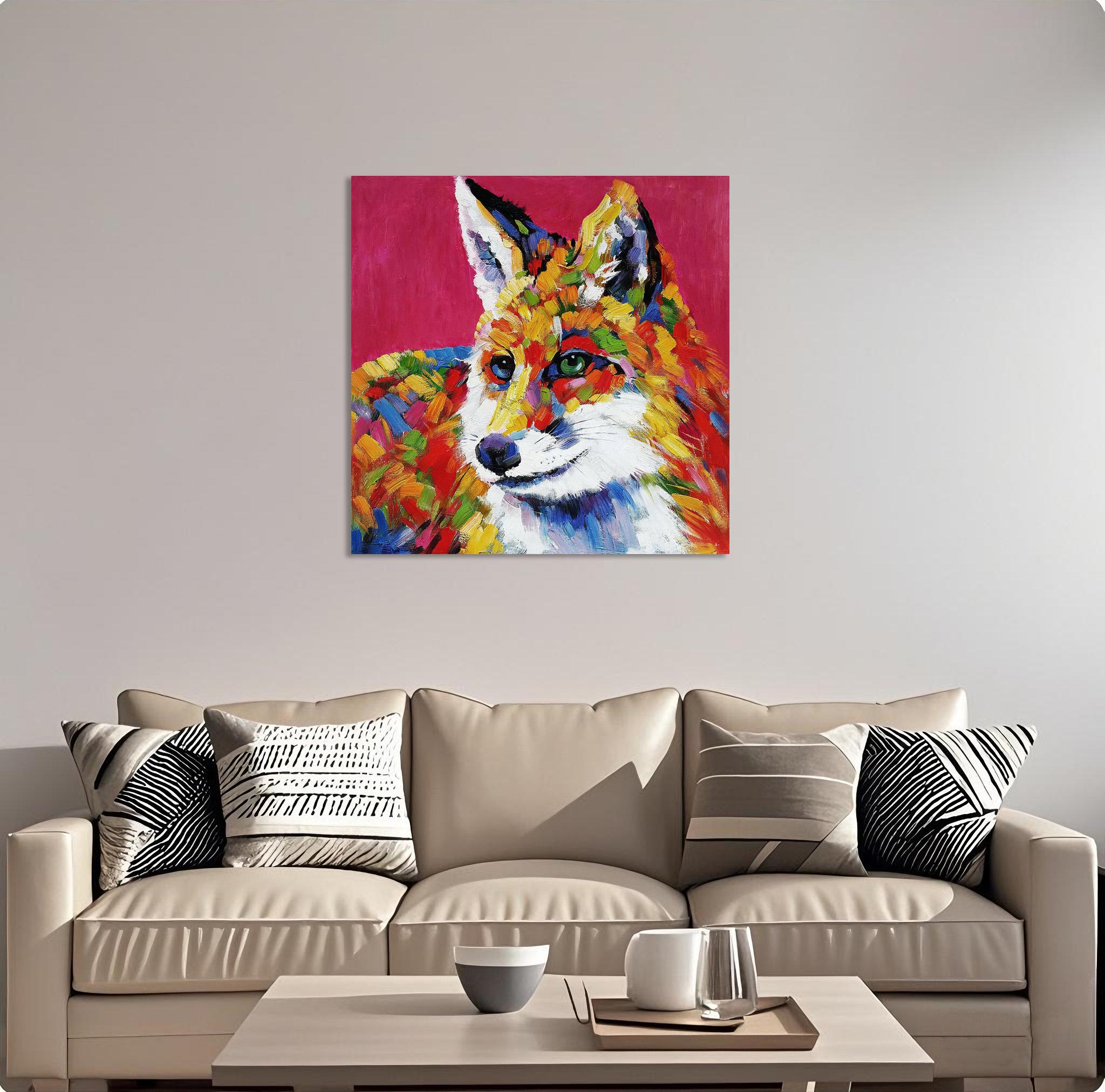Hand-painted Fox Oil Painting – Colorful Impressionist Impasto Art