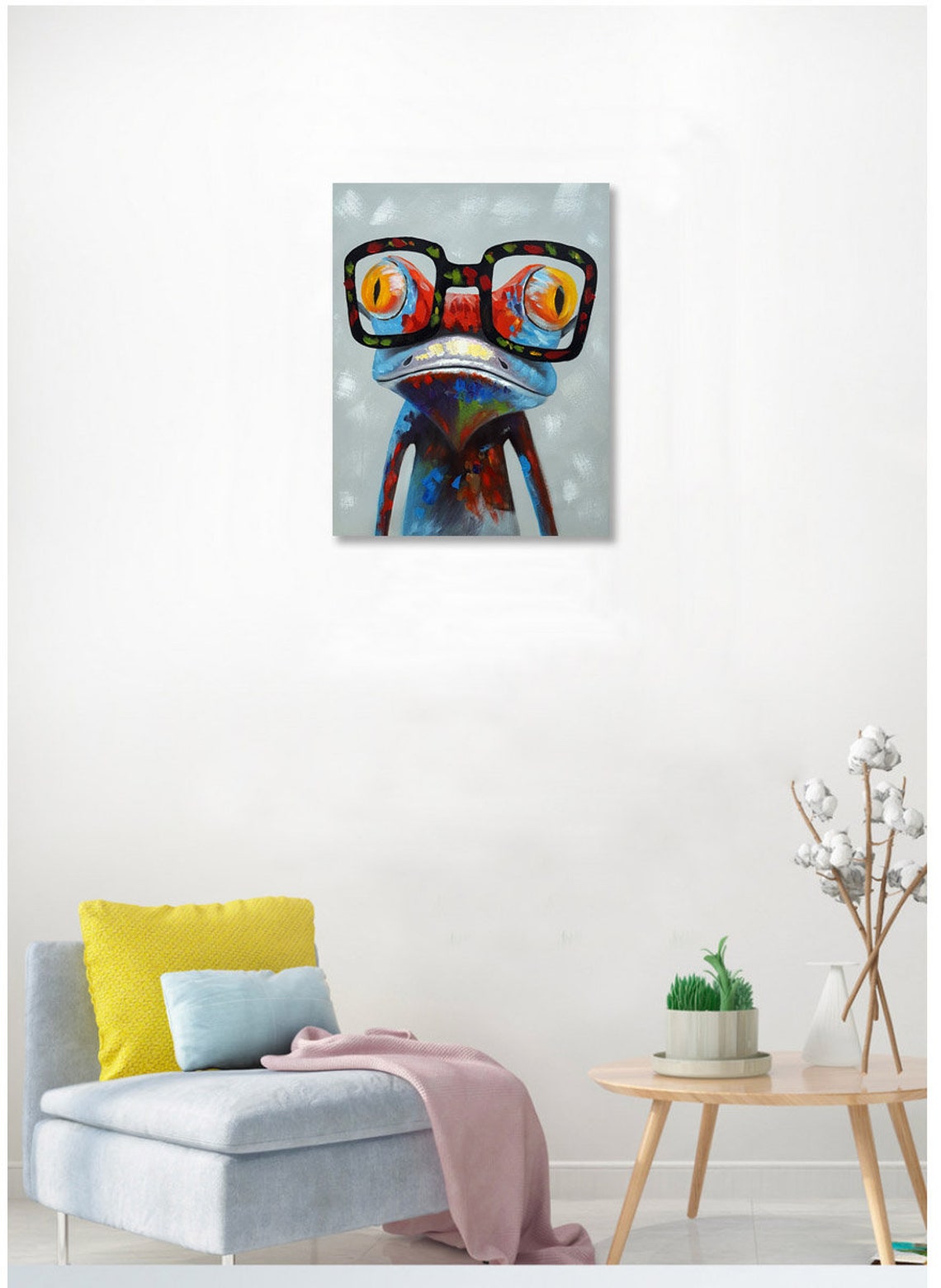 Frog With Glasses Hand Painted Cartoon Animal Oil Painting - Etsy