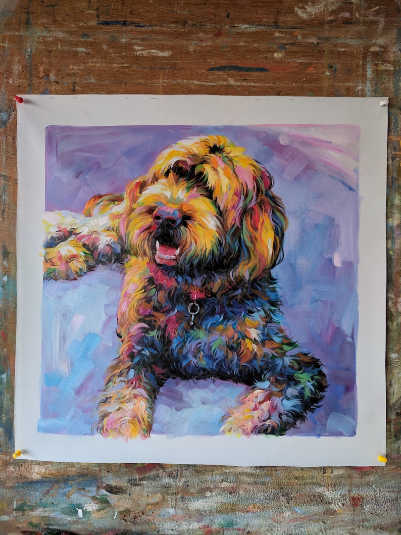 Hand Painted Custom Multicolored Dog Oil Painting paint