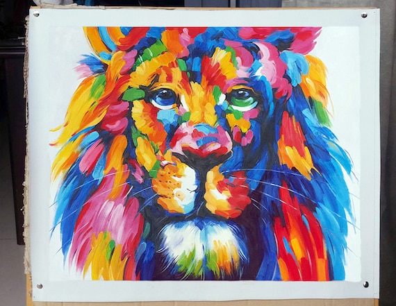 手描きの印象派風ライオン油絵 – 色彩豊かな野生動物アート - Etsy 日本