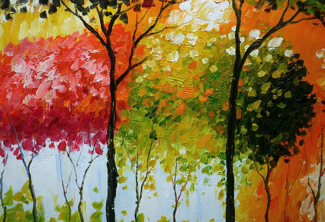 Hand Painted Abstract Colorful Trees Oil Painting on Canvas Etsy