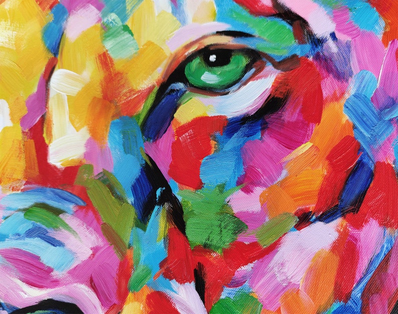 Hand Painted Modern Queen Lioness Oil Painting On Canvas Multi-Colored Impressionist Animal Fine Art CERTIFICATE INCLUDED image 2