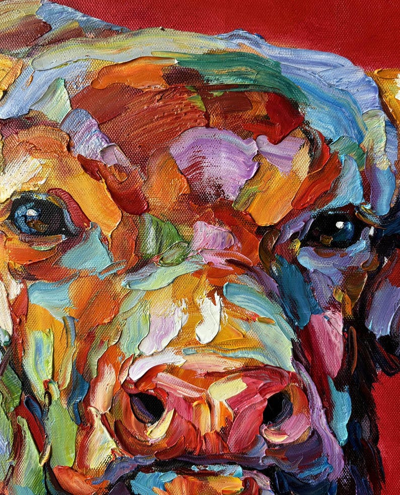 Framed Hand-Painted Longhorn Painting, Textured Palette Knife Bull, Southwest Ranch Wall Art, 36x24 inches image 4