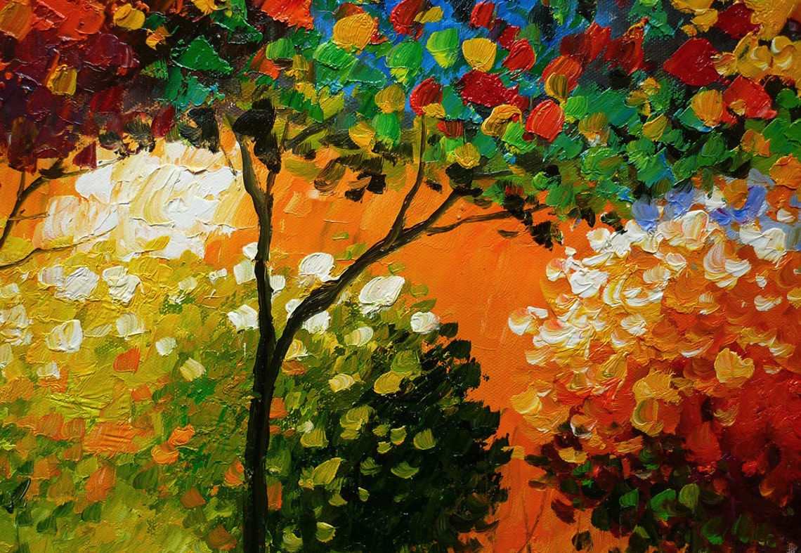 Hand Painted Abstract Colorful Trees Oil Painting on Canvas Etsy