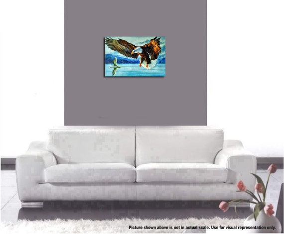 Stampa Su Tela Quadro Aquila Subacquea 40x30 Cm Con Cornice In Legno Di Pino - 2