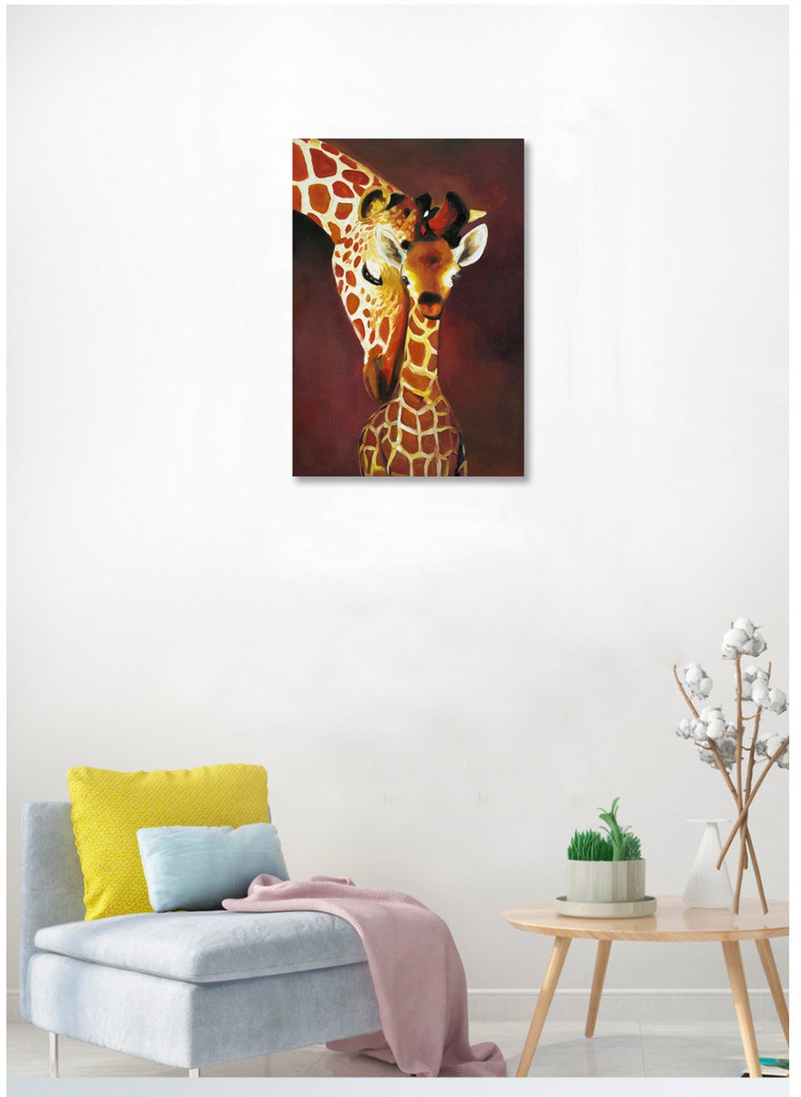 Giraffe Companion Oil Painting on Canvas Hand Painted Etsy