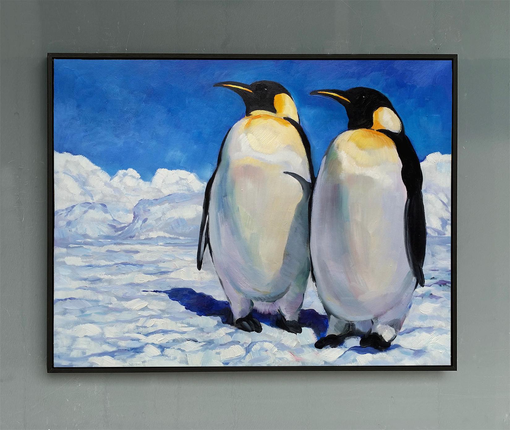 ペンギンの絵画 南極の夢想 - オリジナルの手作りペンギンの絵画、現代印象派の野生