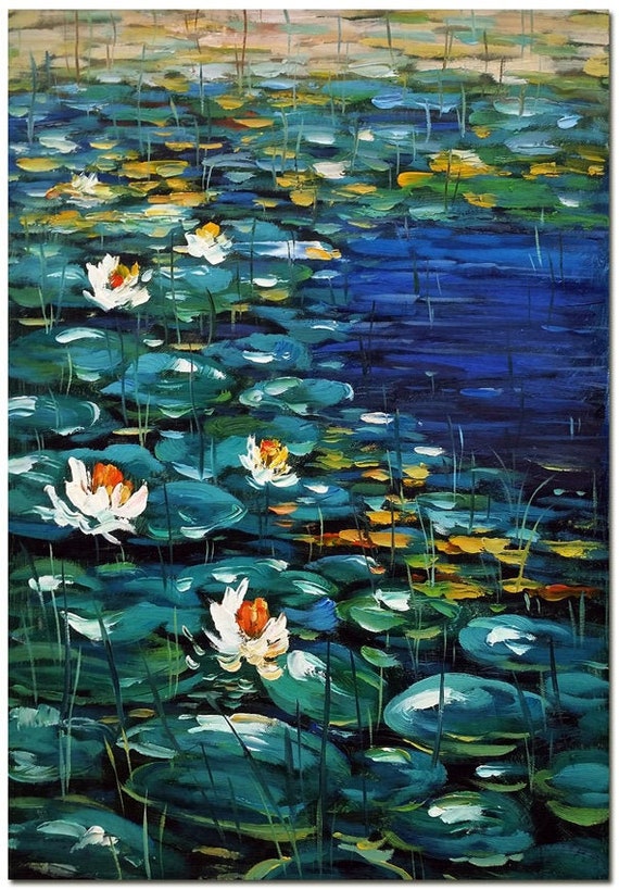 睡蓮 - キャンバスに描かれた手作りの現代印象派の花の油絵 睡蓮 - キャンバスに描かれた手作りの現代印象派の花の油絵