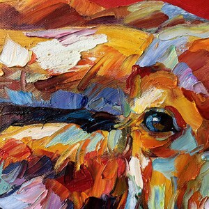 Framed Hand-Painted Longhorn Painting, Textured Palette Knife Bull, Southwest Ranch Wall Art, 36x24 inches image 5