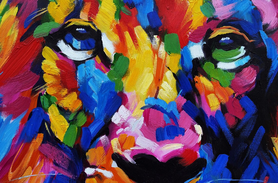 Lion Painting on Canvas Hand Painted Multicolored Etsy