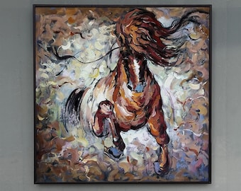 Hand-Painted Modern Abstract Horse Oil Painting Animal Art