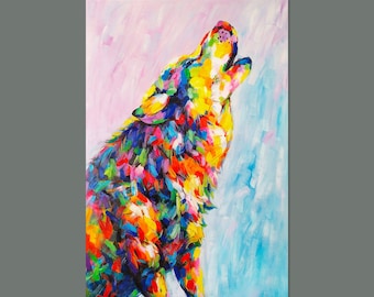 オリジナルのハンドメイドのクジラの油絵 - 夕焼けの風景、マルチ