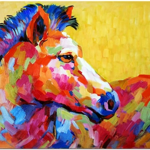 Handmade Impressionist Horse Oil Painting On Canvas - Impressionist Multi-Colored Fine Art WHAT BRILLIANT COLORS