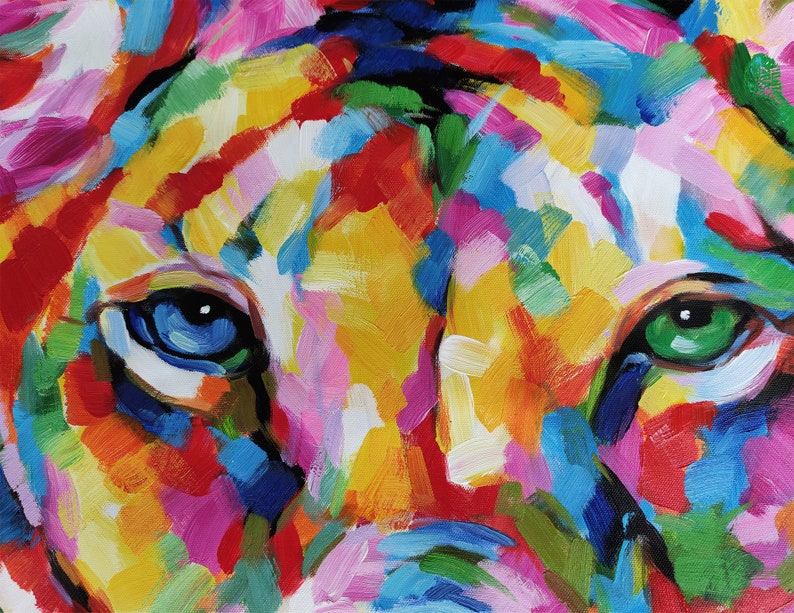 Hand Painted Modern Queen Lioness Oil Painting On Canvas Multi-Colored Impressionist Animal Fine Art CERTIFICATE INCLUDED image 4