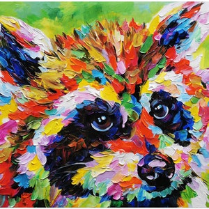 Origineel handgeschilderd wasbeerolieverfschilderij modern impressionistisch kleurrijk dier muurkunst dikke verven zware textuur Home decor kunst aan de muur