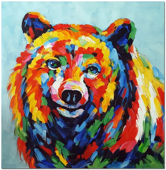 Hand Painted Bear Painting On Canvas Modern Impressionist | Etsy