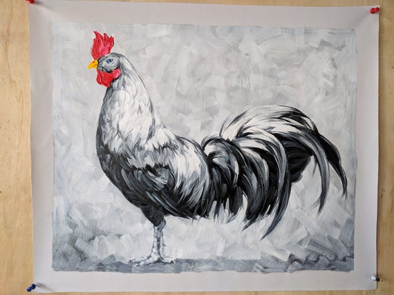 キャンバスに描かれたオリジナルの手作り印象派の雄鶏の油絵