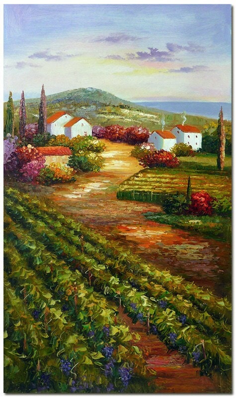 Campagna Toscana トスカーナの田舎） トスカーナのブドウ園の風景画（キャンバス） - イタリアの田舎の