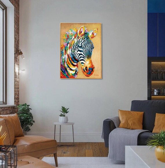 Framed Handmade Zebra Painting 24x32