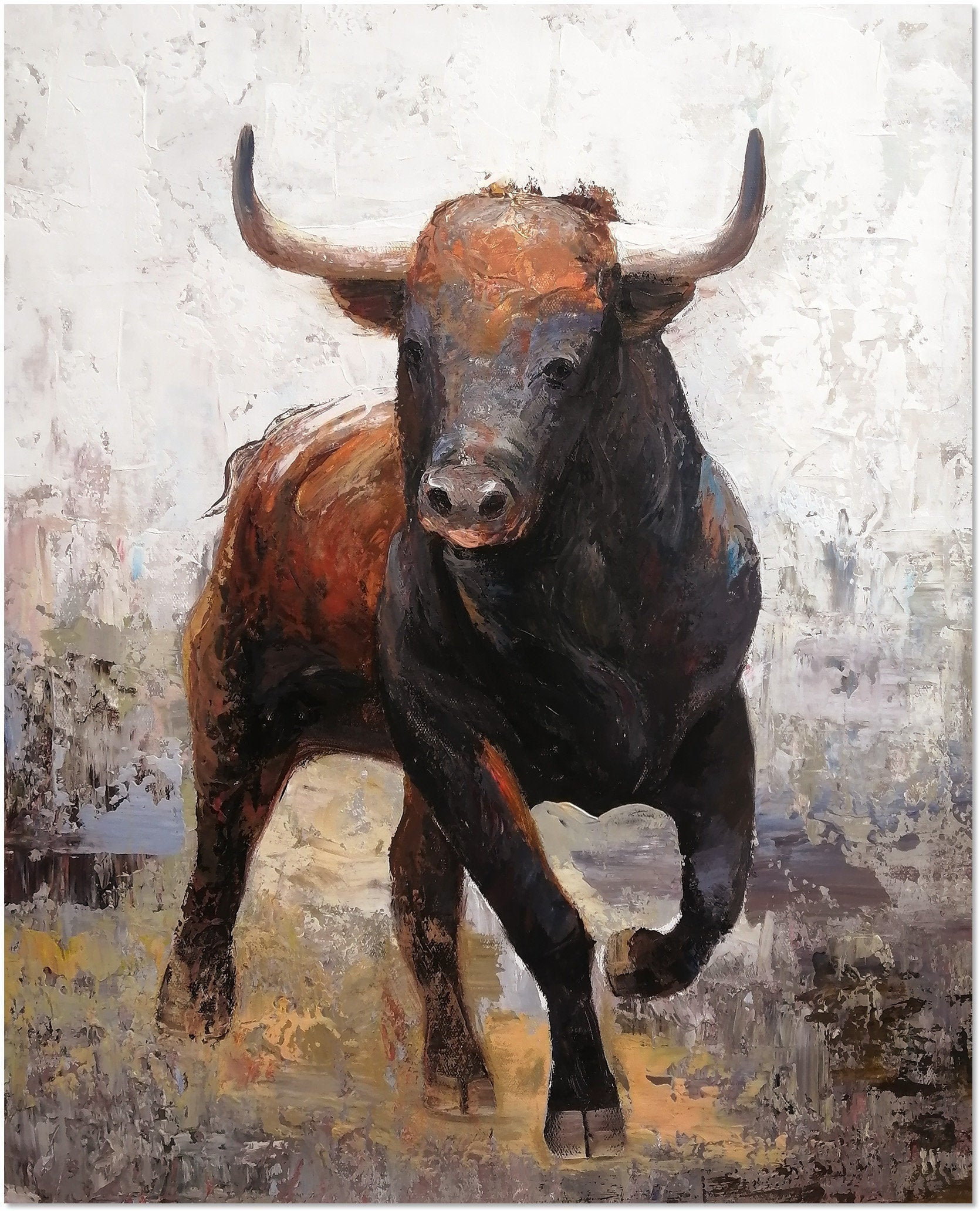 Hand Painted Charging Bull Oil Painting On Canvas Etsy