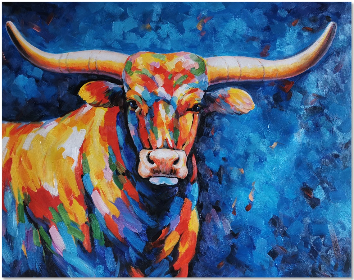 Hand Painted Impressionist Texas Longhorn Painting On Canvas Etsy