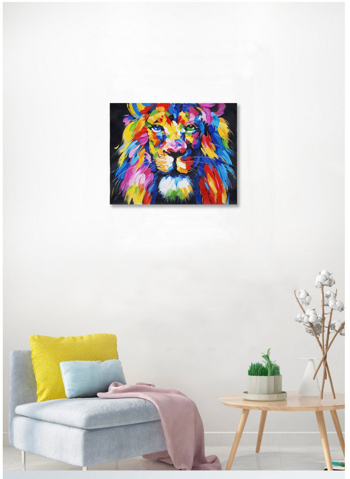 Lion Painting on Canvas Hand Painted Multicolored Etsy